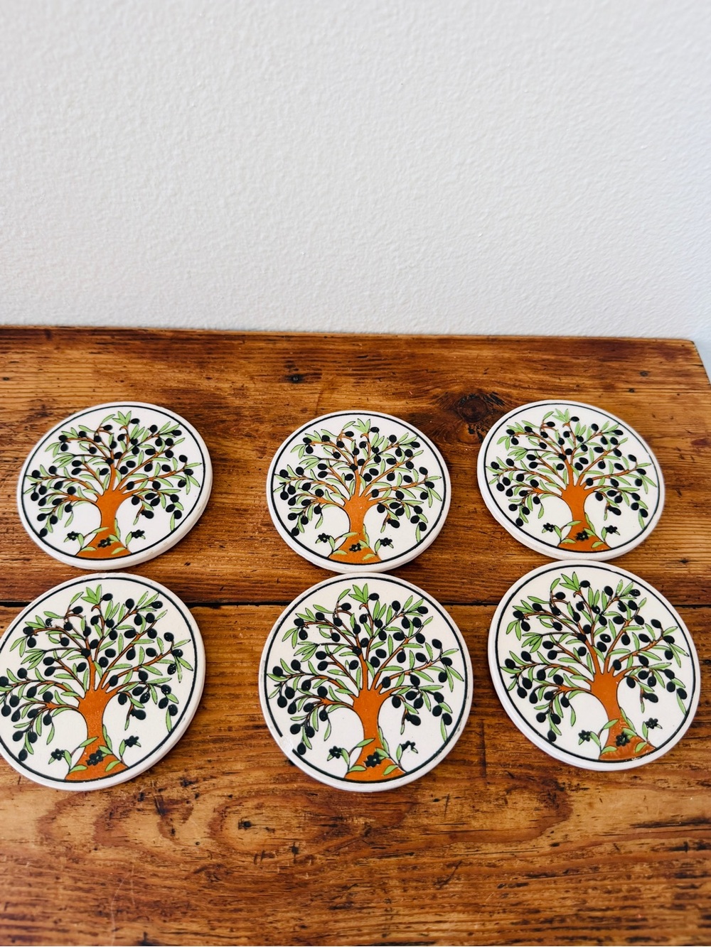Set of 6 Turkish Ceramic Olive Tree Coasters